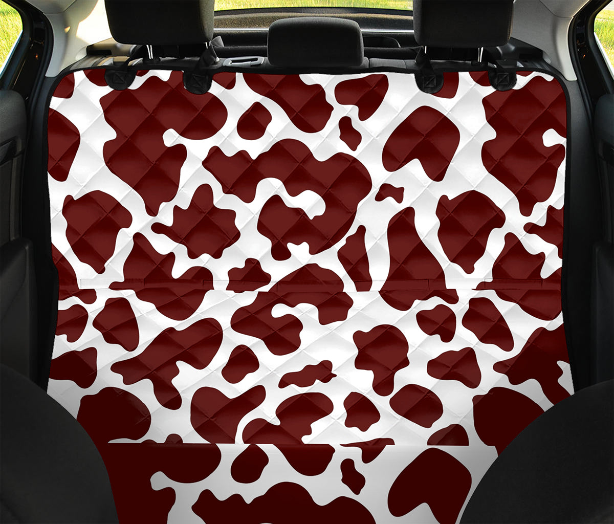 Chocolate Brown And White Cow Print Pet Car Back Seat Cover
