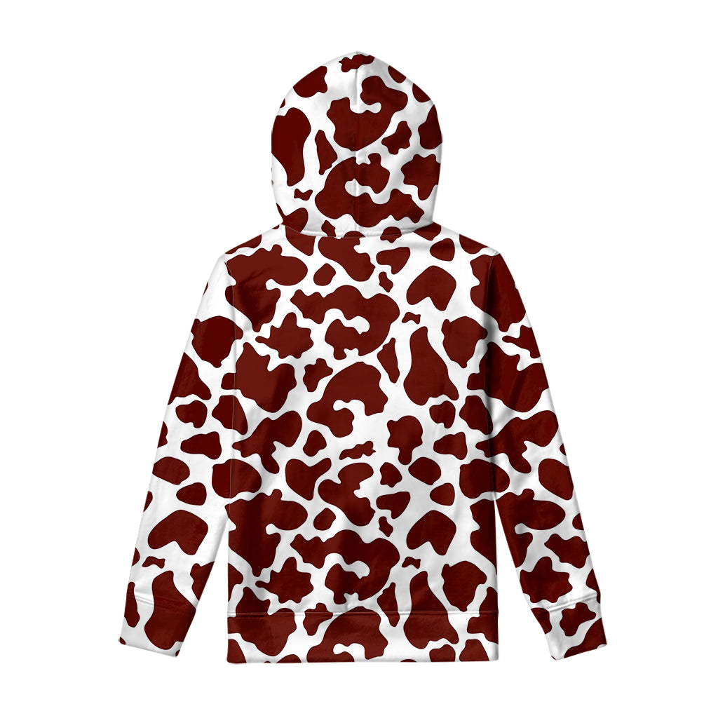 Chocolate Brown And White Cow Print Pullover Hoodie