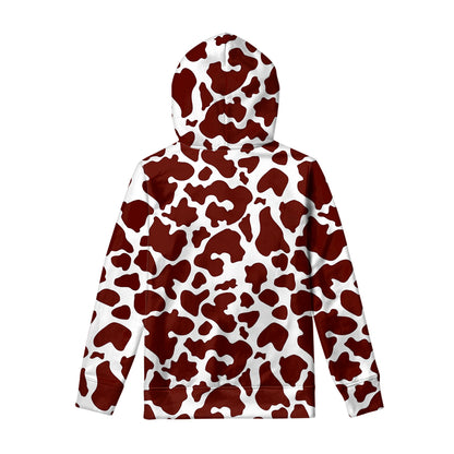 Chocolate Brown And White Cow Print Pullover Hoodie
