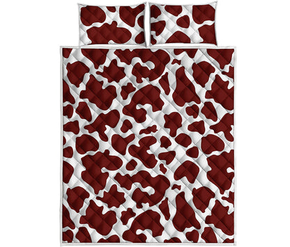 Chocolate Brown And White Cow Print Quilt Bed Set