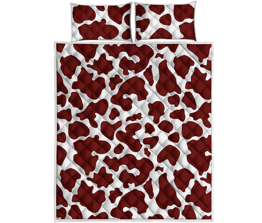 Chocolate Brown And White Cow Print Quilt Bed Set