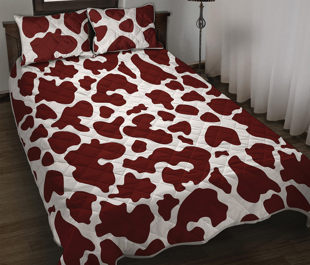 Chocolate Brown And White Cow Print Quilt Bed Set