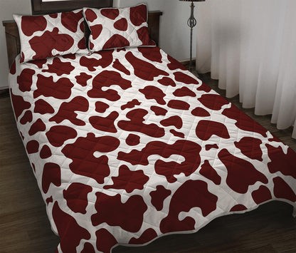 Chocolate Brown And White Cow Print Quilt Bed Set