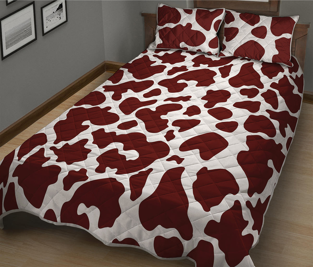 Chocolate Brown And White Cow Print Quilt Bed Set