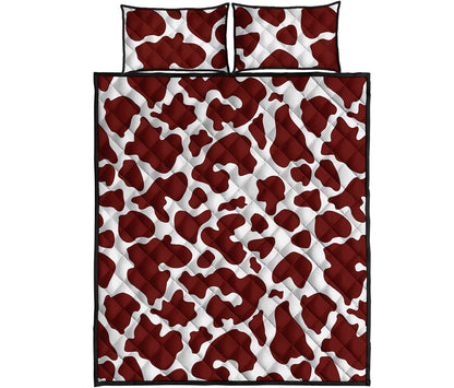 Chocolate Brown And White Cow Print Quilt Bed Set