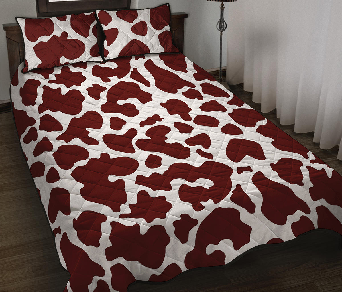 Chocolate Brown And White Cow Print Quilt Bed Set
