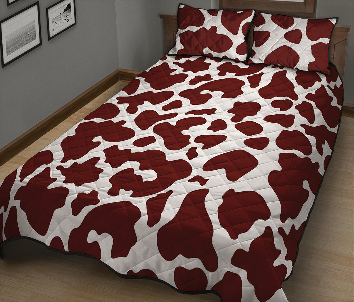 Chocolate Brown And White Cow Print Quilt Bed Set