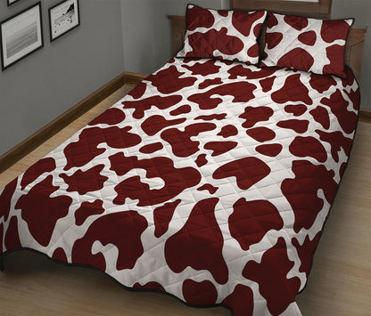 Chocolate Brown And White Cow Print Quilt Bed Set