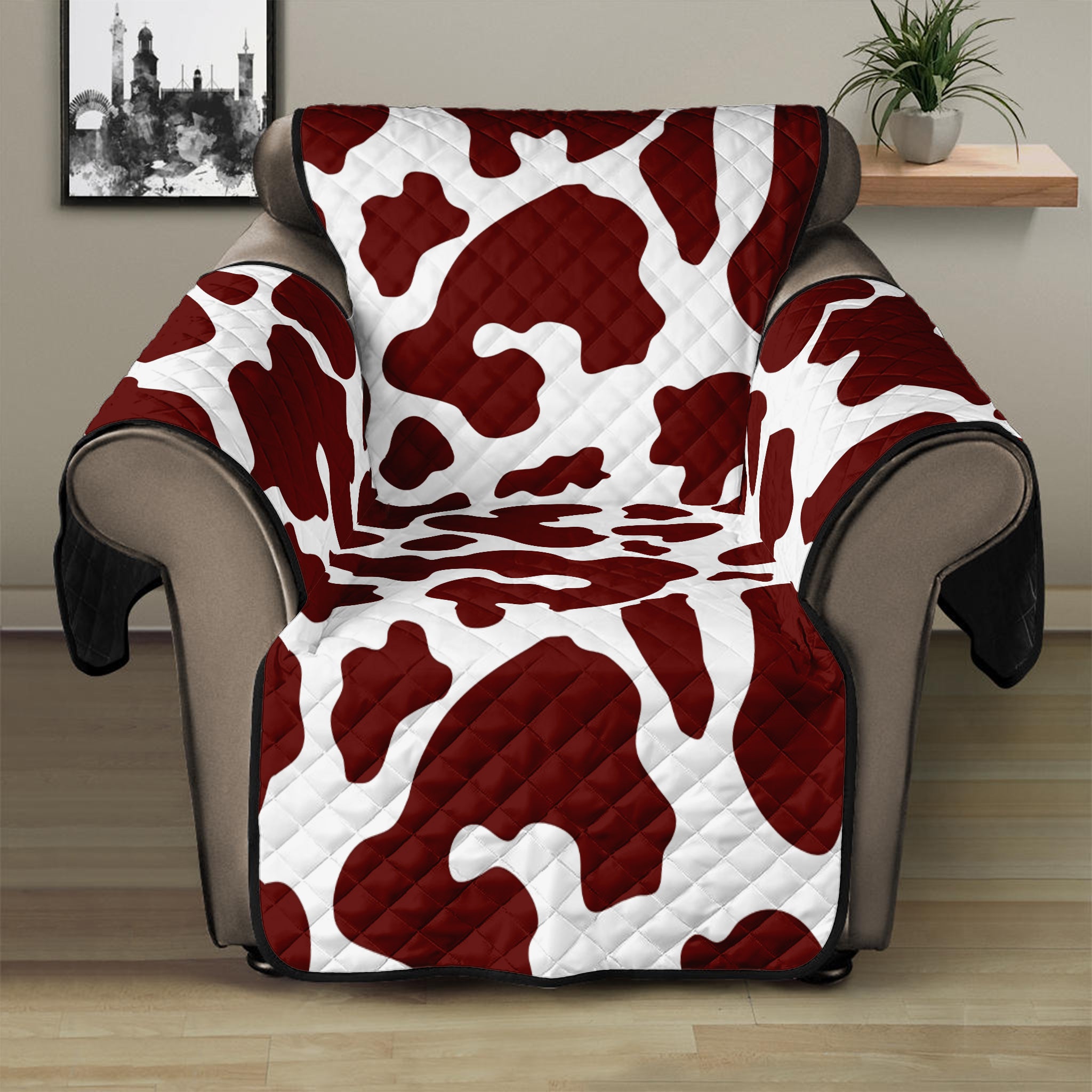 Chocolate Brown And White Cow Print Recliner Protector