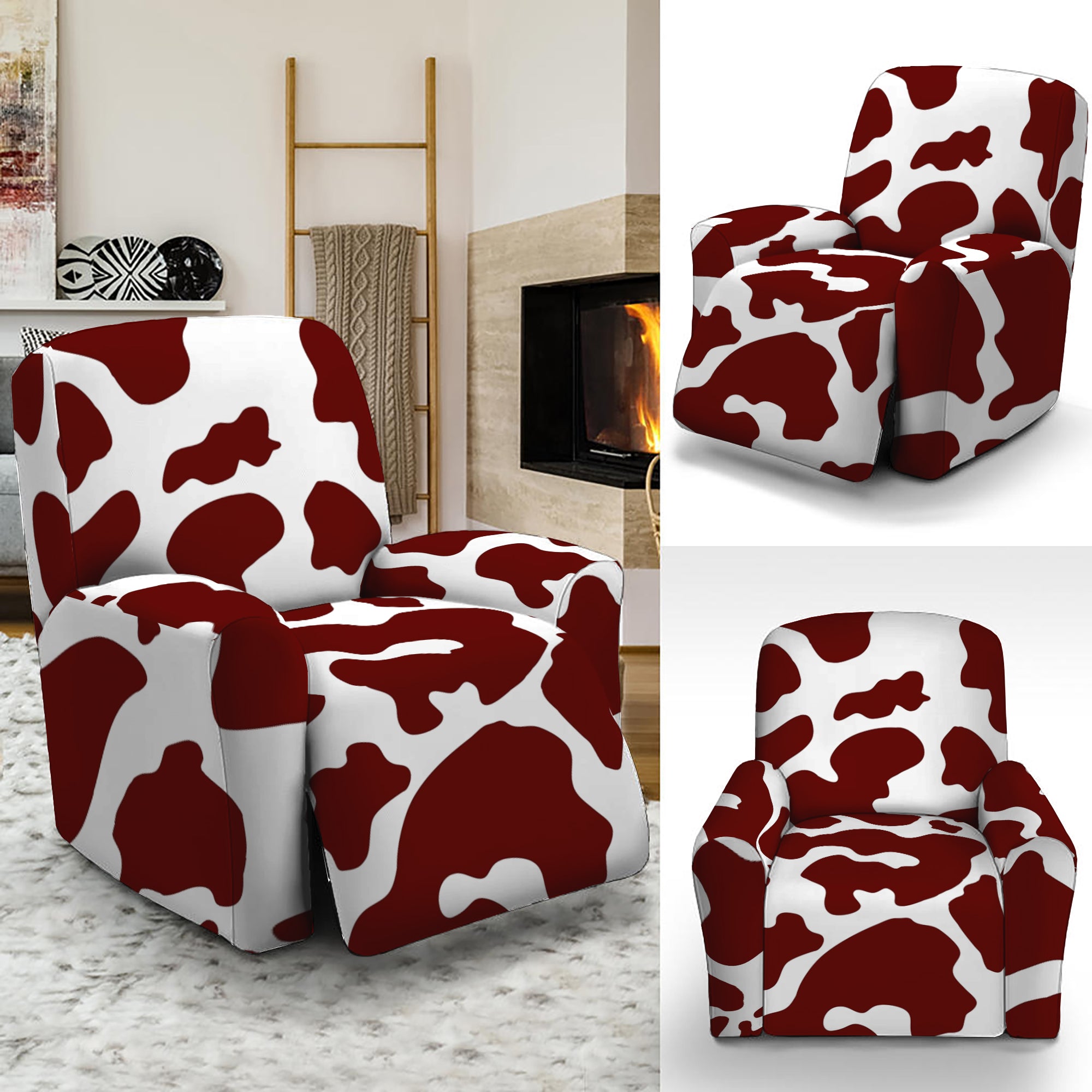 Chocolate Brown And White Cow Print Recliner Slipcover