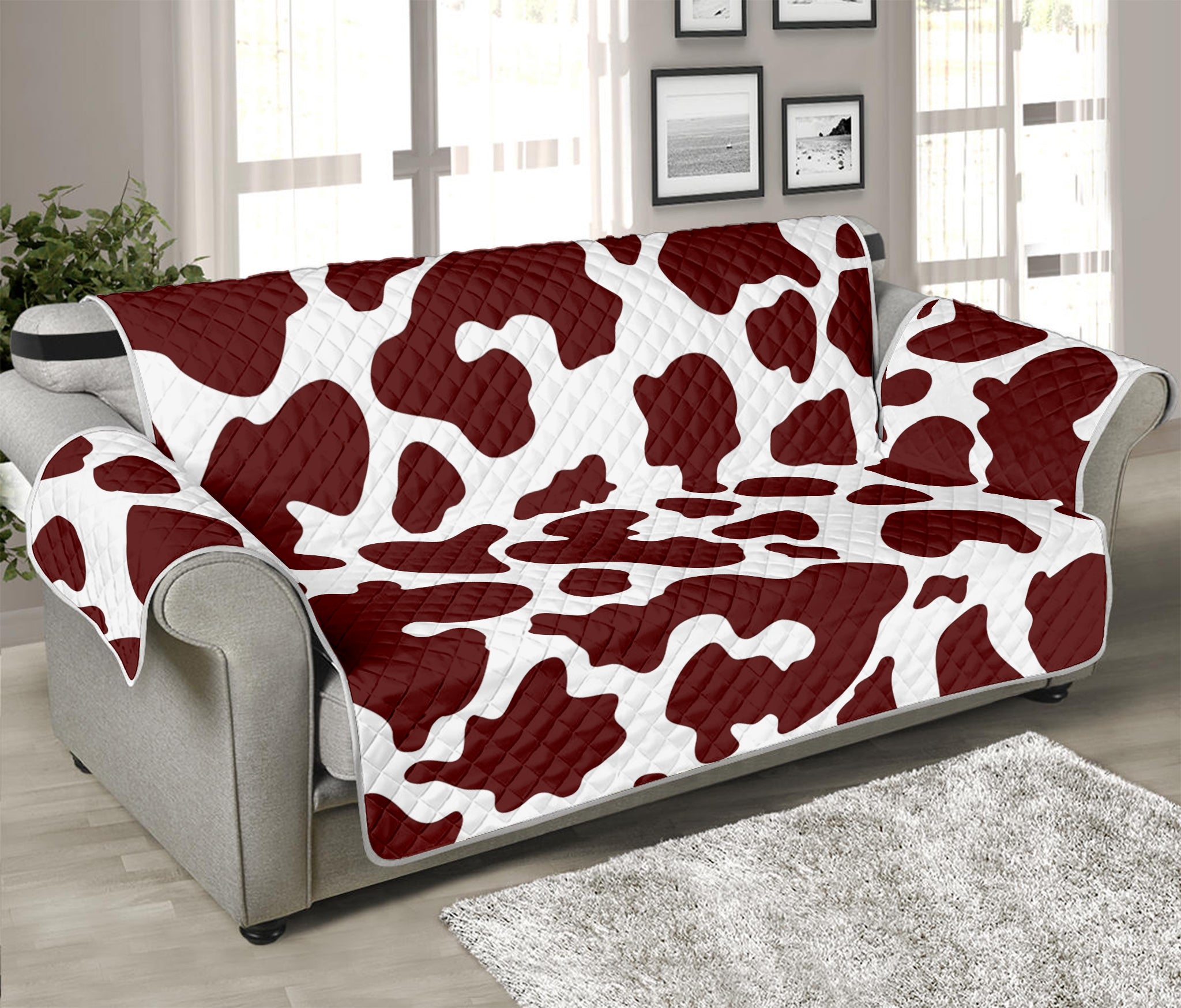 Chocolate Brown And White Cow Print Sofa Protector