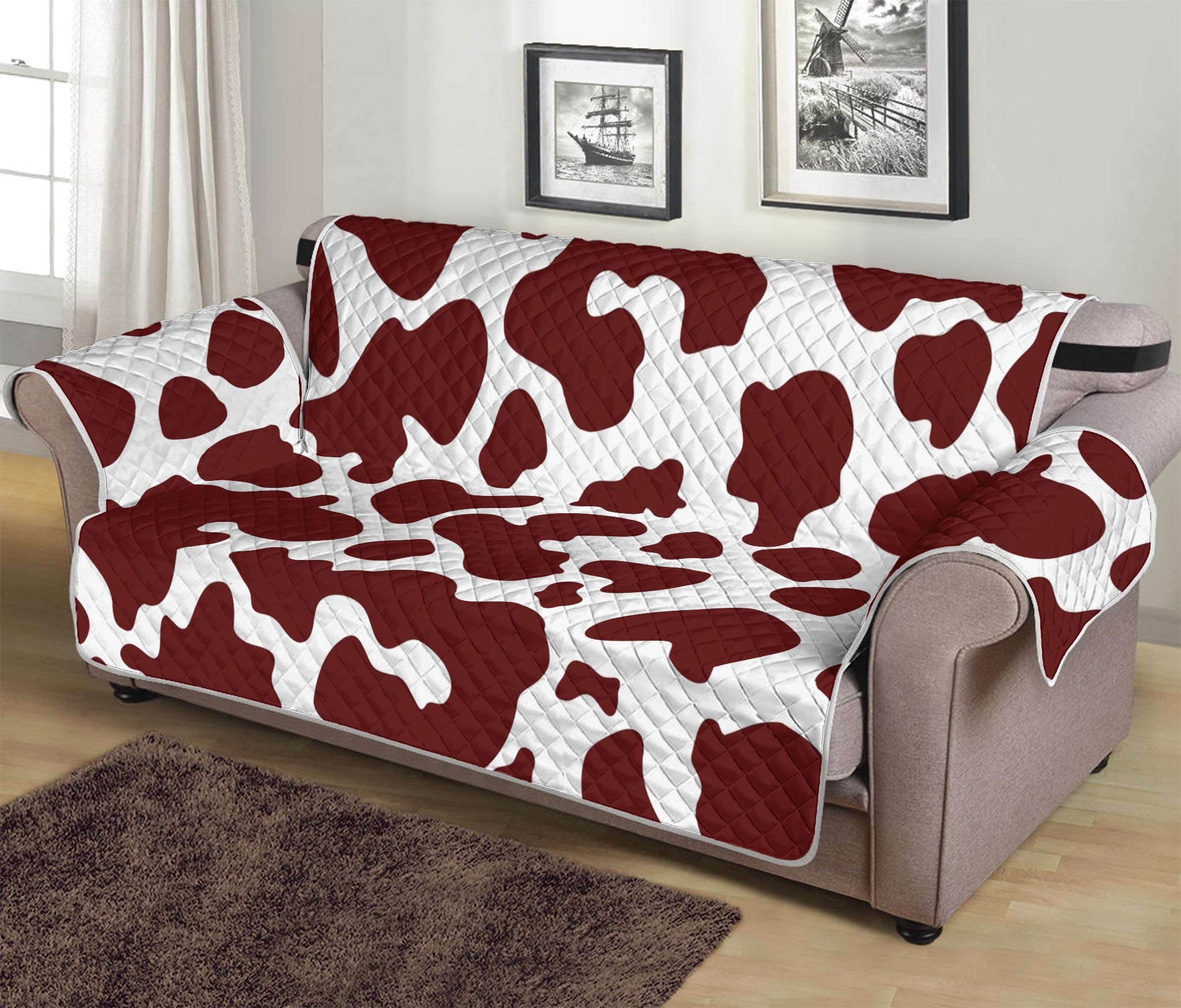 Chocolate Brown And White Cow Print Sofa Protector