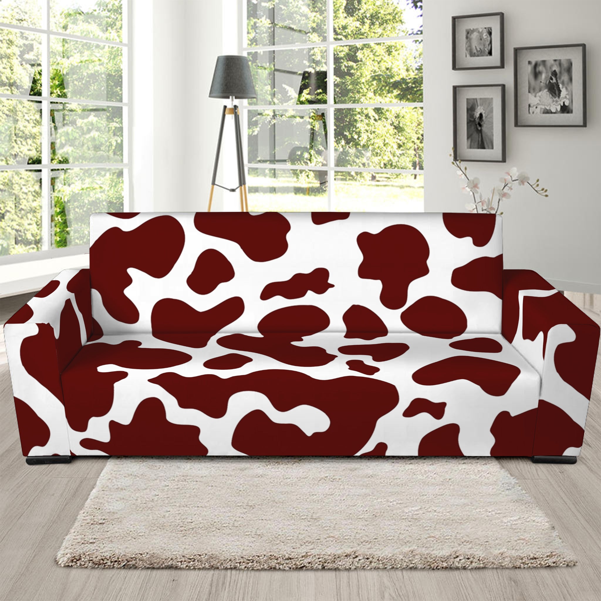 Chocolate Brown And White Cow Print Sofa Slipcover