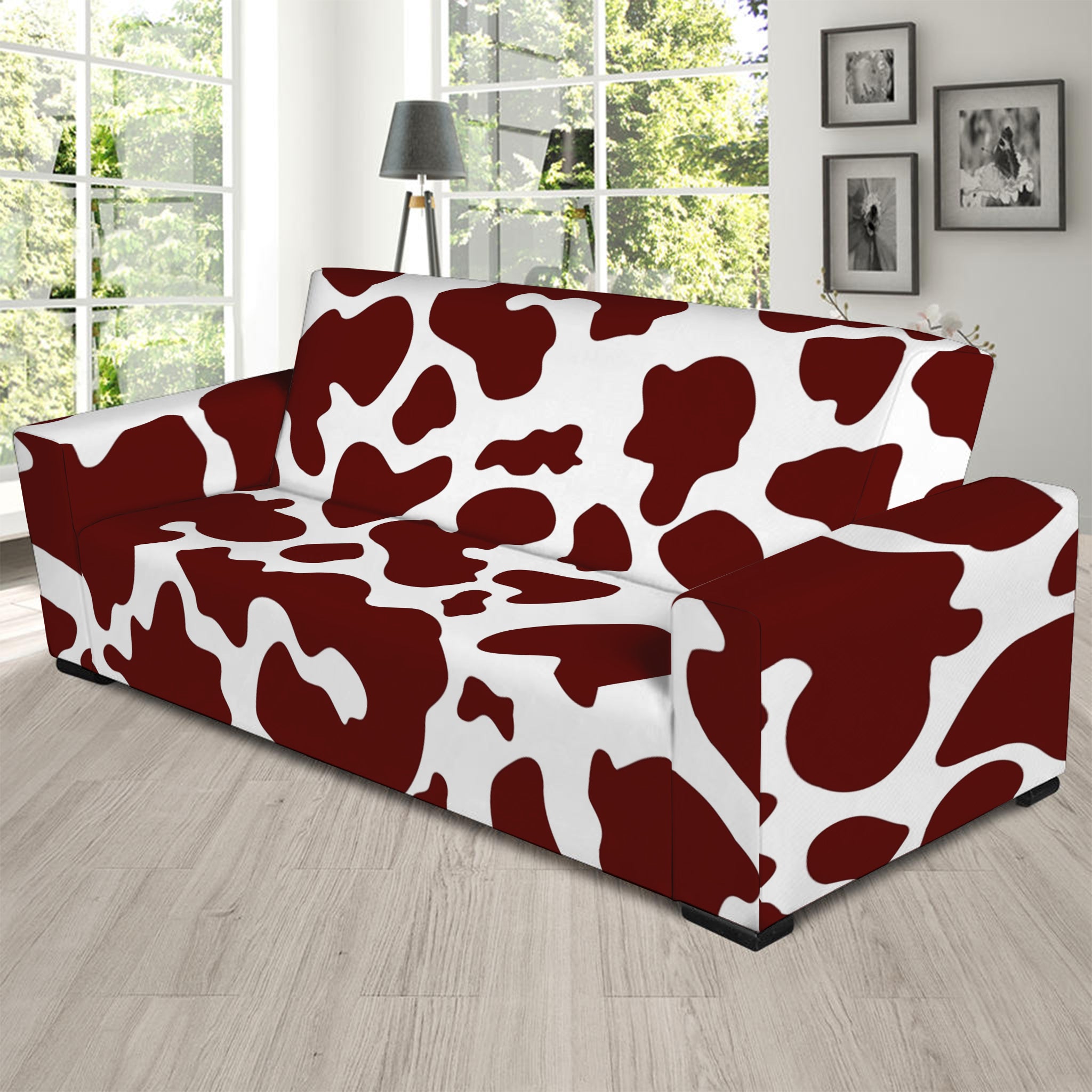 Chocolate Brown And White Cow Print Sofa Slipcover