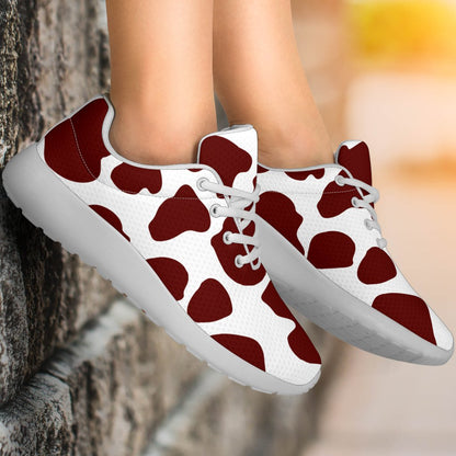 Chocolate Brown And White Cow Print Sport Shoes GearFrost