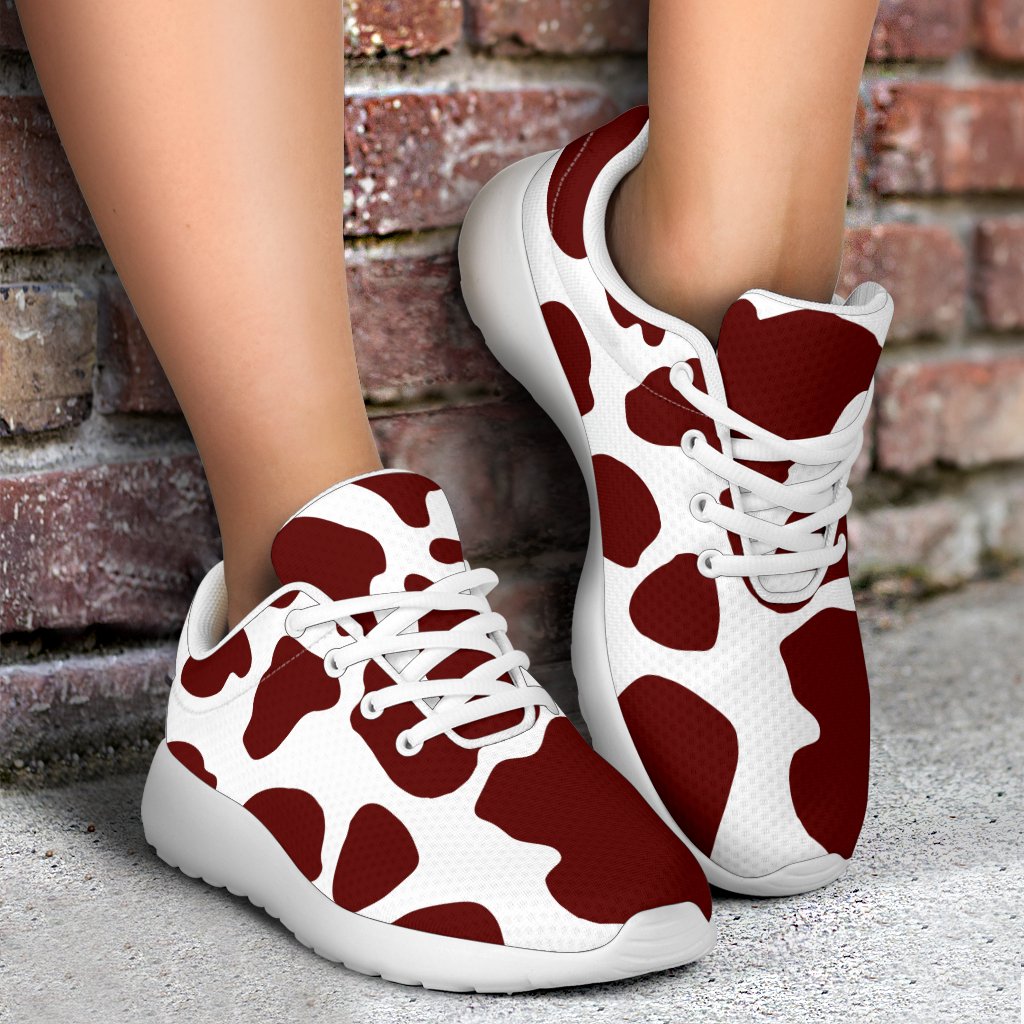 Chocolate Brown And White Cow Print Sport Shoes GearFrost
