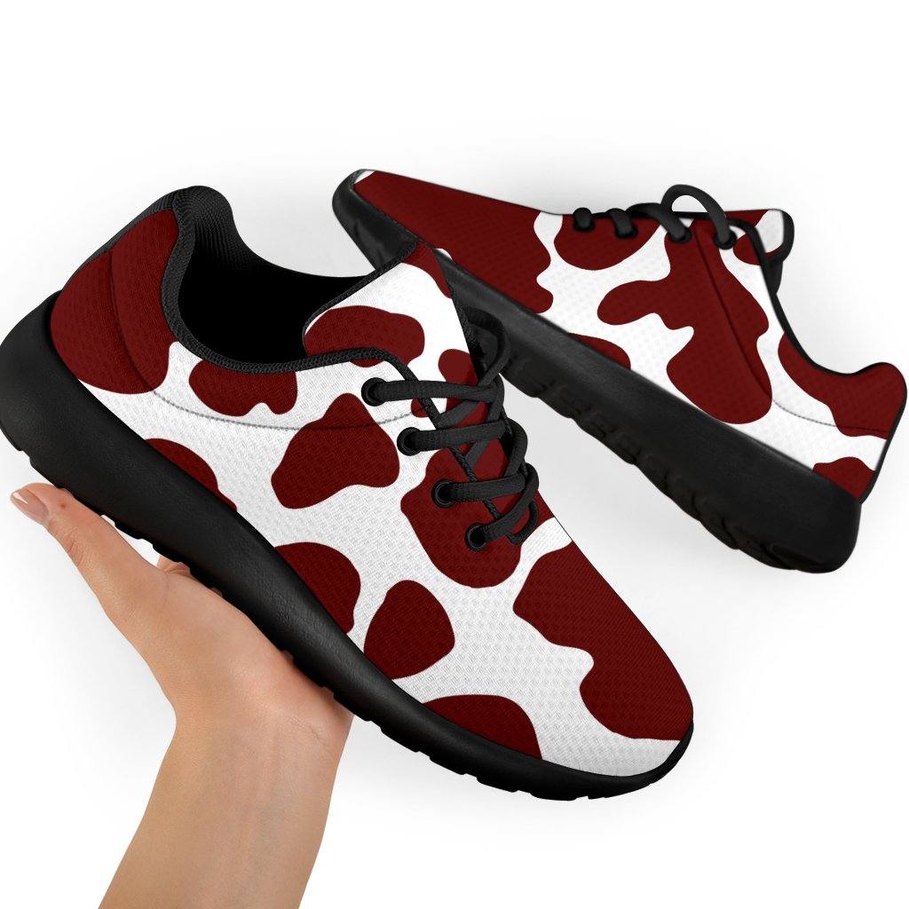 Chocolate Brown And White Cow Print Sport Shoes GearFrost
