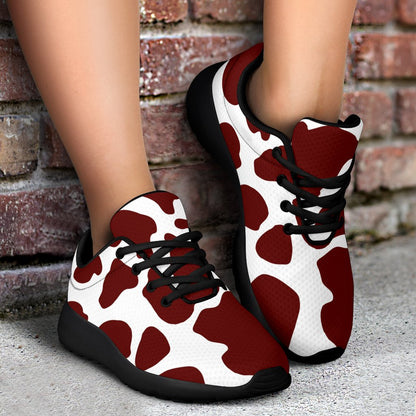 Chocolate Brown And White Cow Print Sport Shoes GearFrost