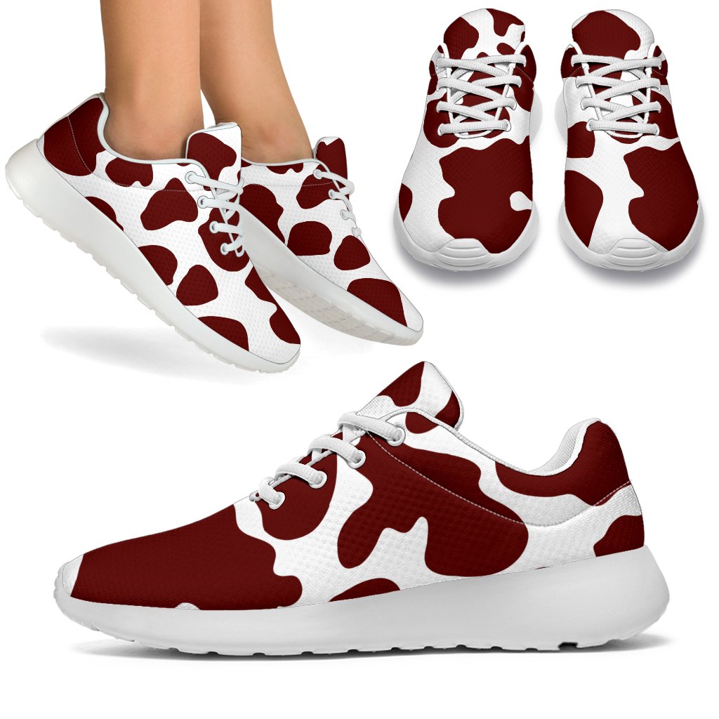 Chocolate Brown And White Cow Print Sport Shoes GearFrost