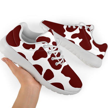 Chocolate Brown And White Cow Print Sport Shoes GearFrost