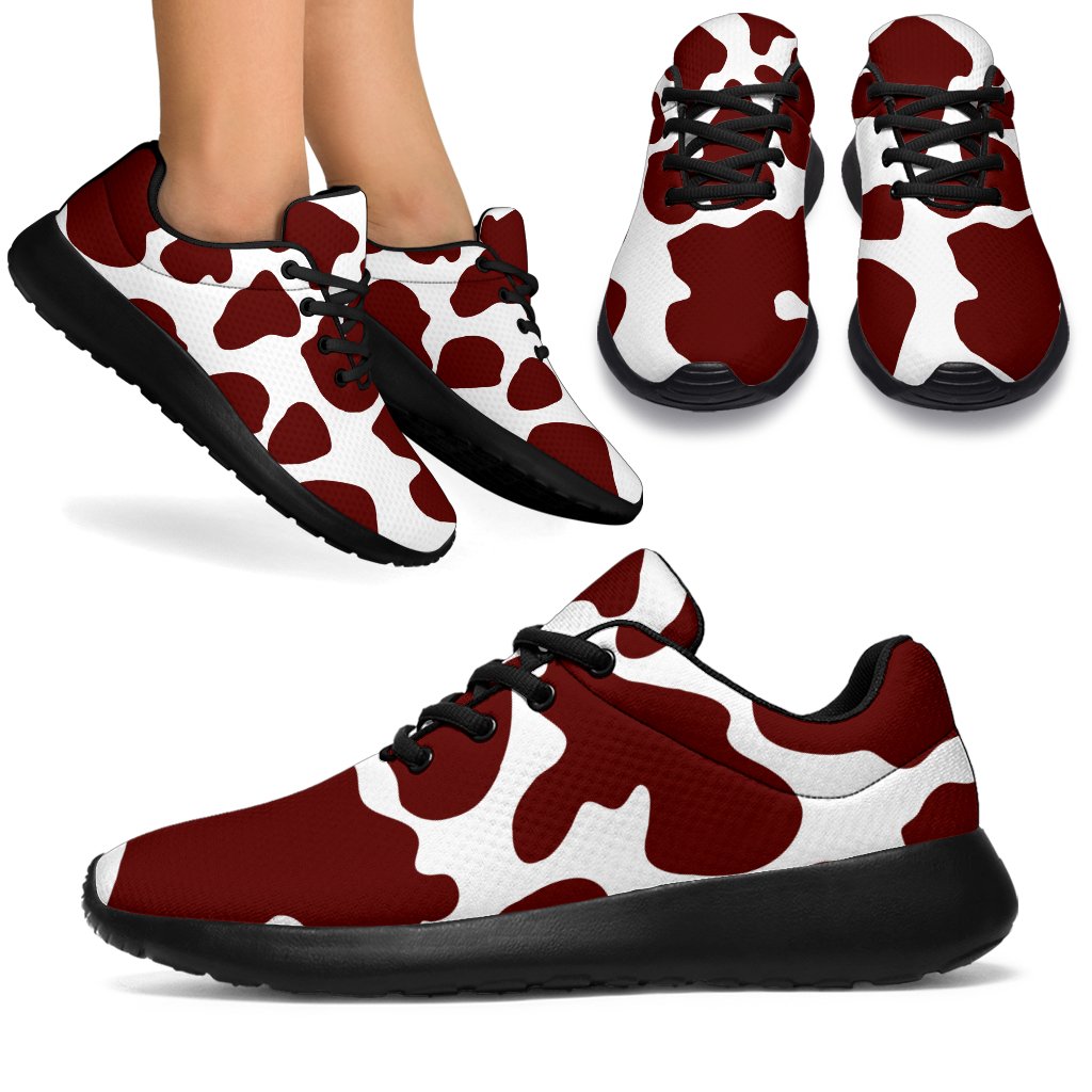 Chocolate Brown And White Cow Print Sport Shoes GearFrost