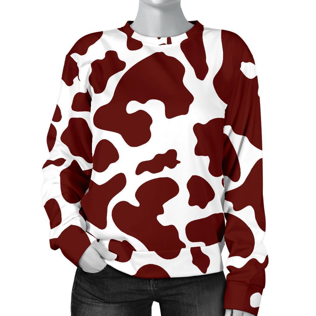 Chocolate Brown And White Cow Print Women's Crewneck Sweatshirt GearFrost