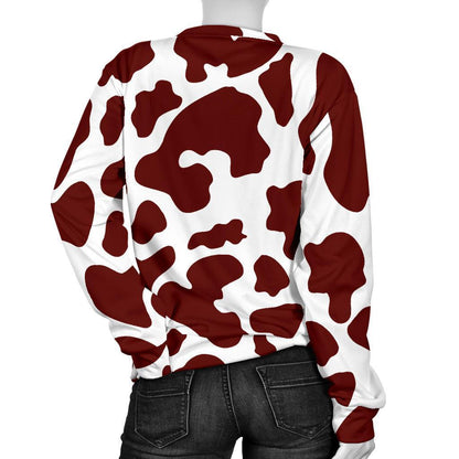 Chocolate Brown And White Cow Print Women's Crewneck Sweatshirt GearFrost