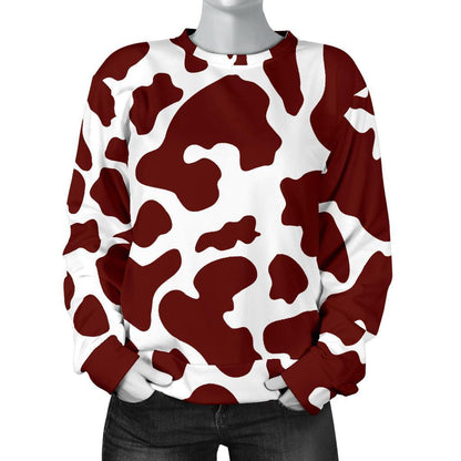 Chocolate Brown And White Cow Print Women's Crewneck Sweatshirt GearFrost