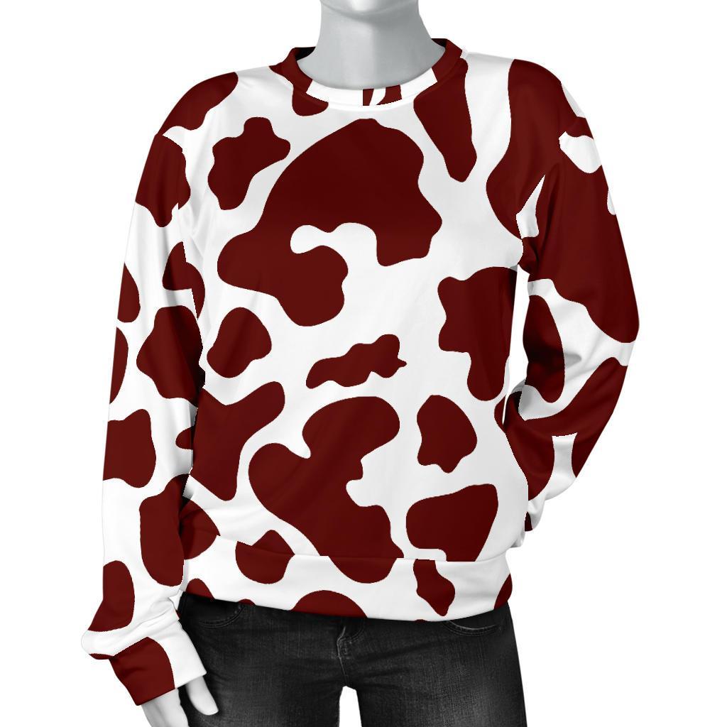 Chocolate Brown And White Cow Print Women's Crewneck Sweatshirt GearFrost