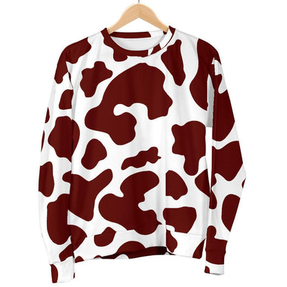 Chocolate Brown And White Cow Print Women's Crewneck Sweatshirt GearFrost