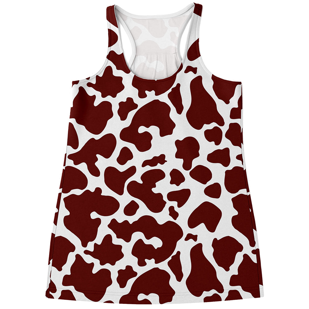 Chocolate Brown And White Cow Print Women's Racerback Tank Top