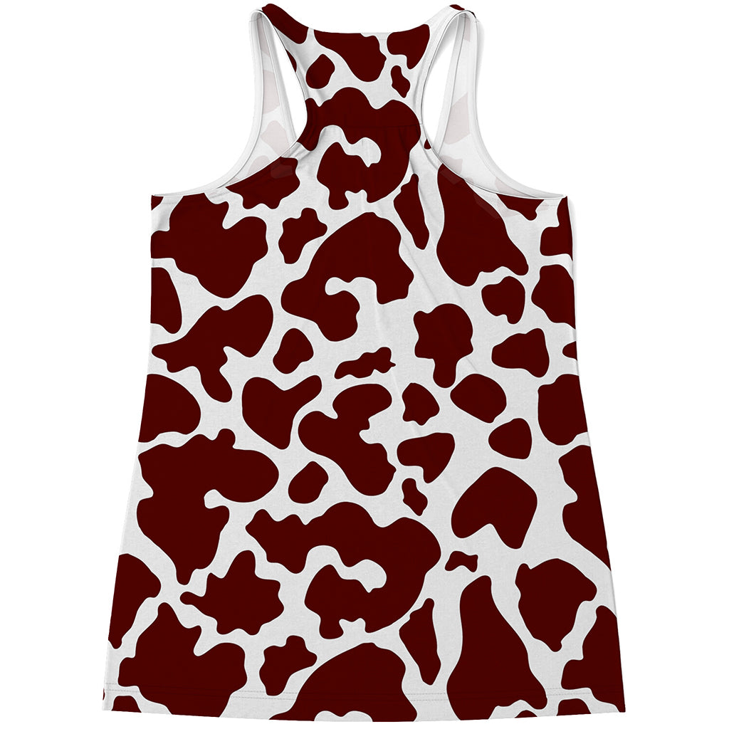 Chocolate Brown And White Cow Print Women's Racerback Tank Top