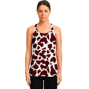 Chocolate Brown And White Cow Print Women's Racerback Tank Top