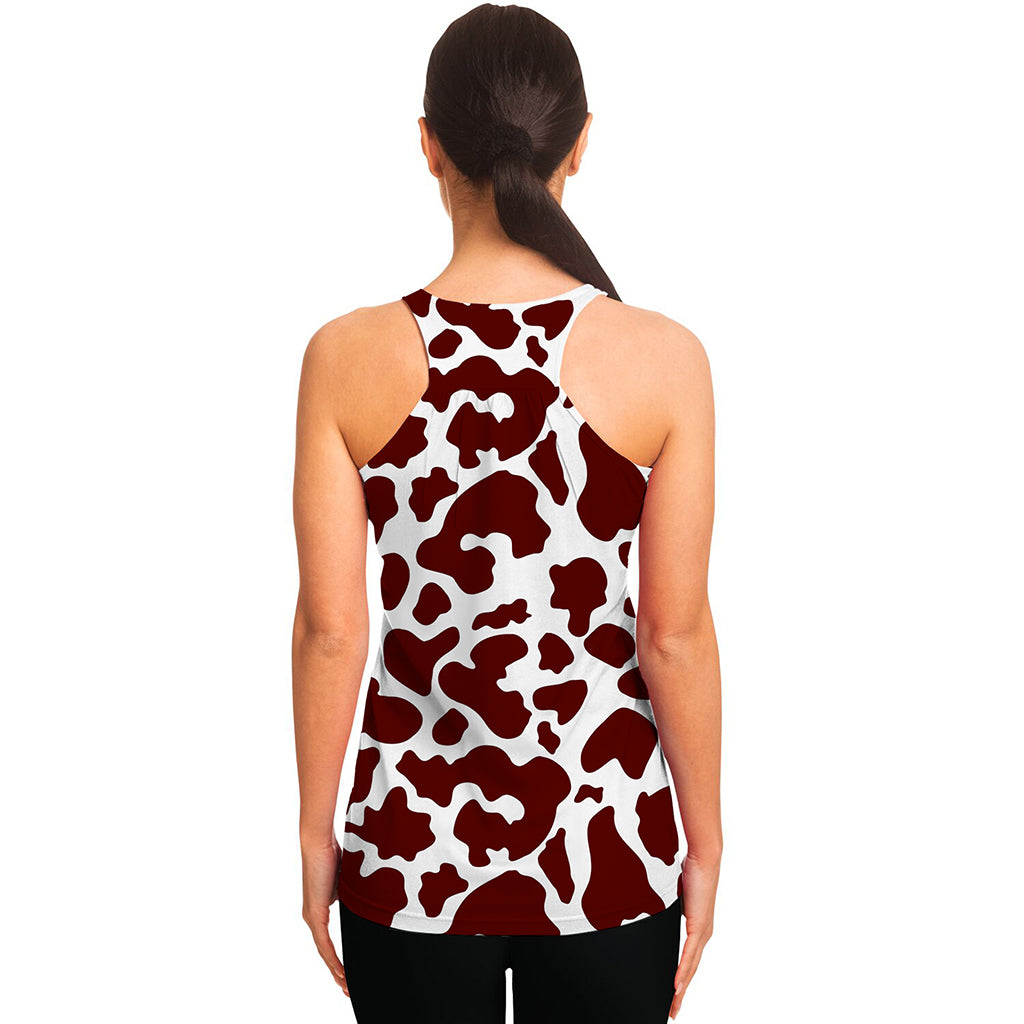 Chocolate Brown And White Cow Print Women's Racerback Tank Top