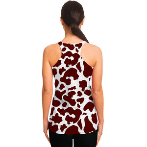 Chocolate Brown And White Cow Print Women's Racerback Tank Top