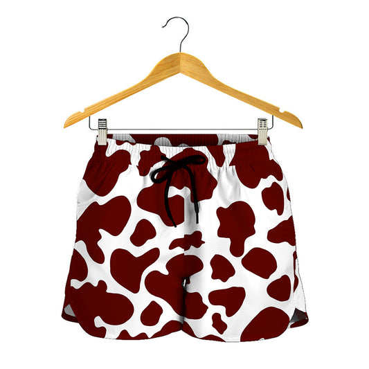 Chocolate Brown And White Cow Print Women's Shorts