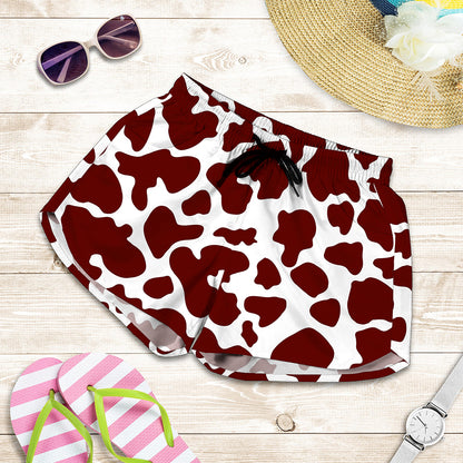 Chocolate Brown And White Cow Print Women's Shorts