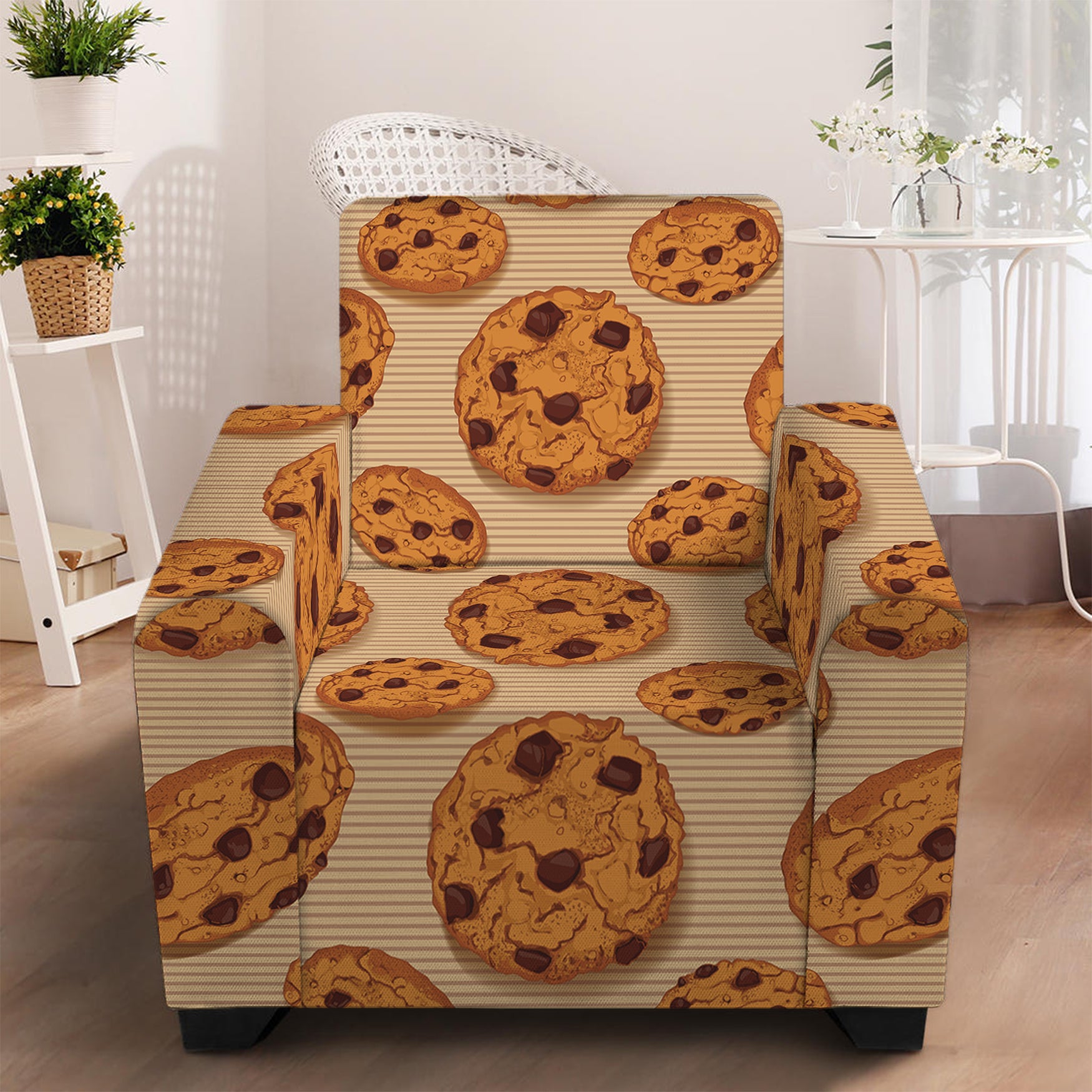 Chocolate Chip Cookie Pattern Print Armchair Slipcover