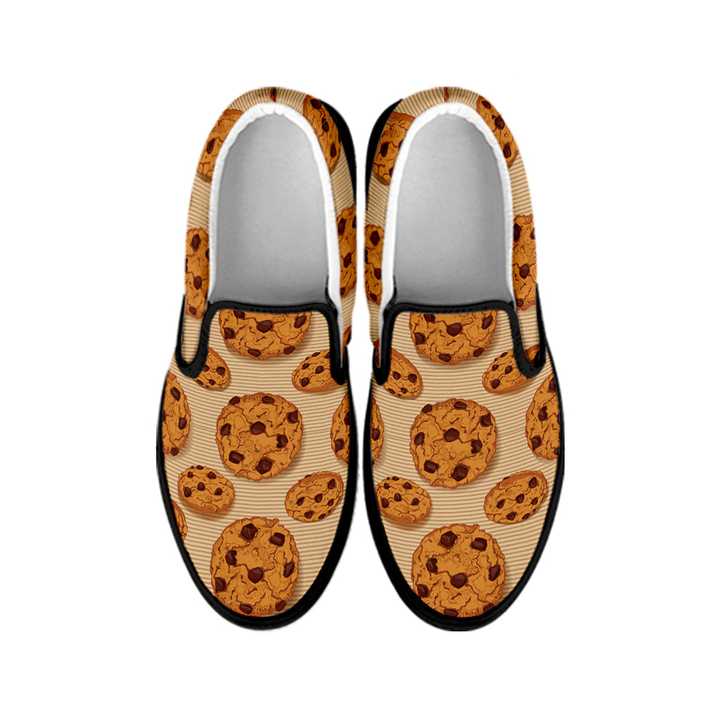 Chocolate Chip Cookie Pattern Print Black Slip On Shoes