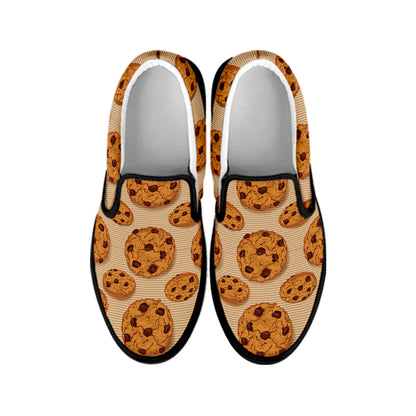 Chocolate Chip Cookie Pattern Print Black Slip On Shoes