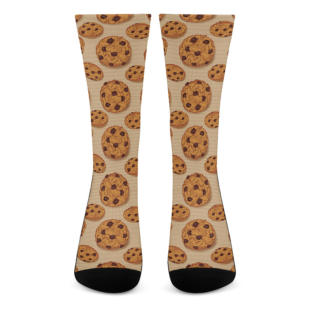 Chocolate Chip Cookie Pattern Print Crew Socks