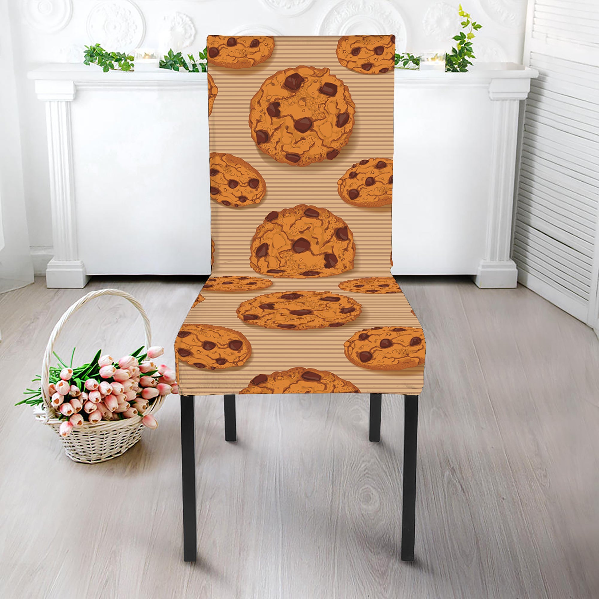 Chocolate Chip Cookie Pattern Print Dining Chair Slipcover