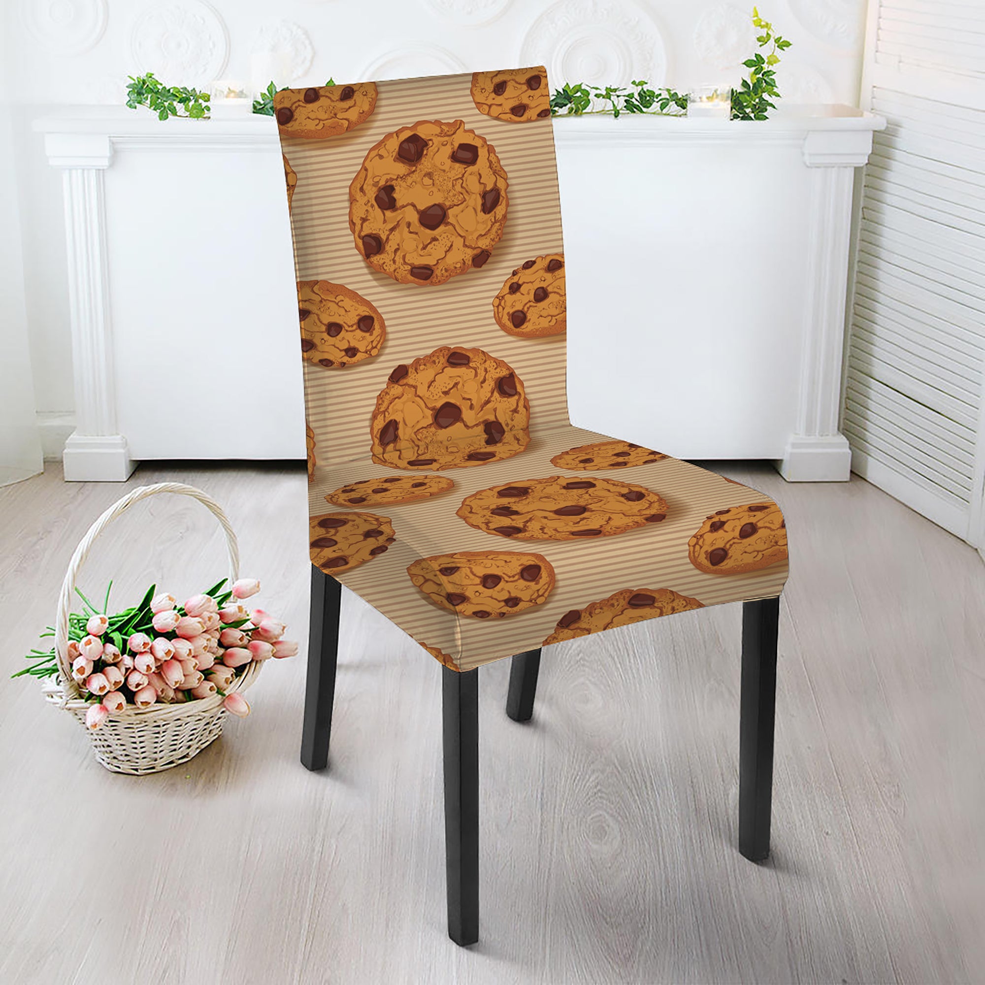 Chocolate Chip Cookie Pattern Print Dining Chair Slipcover