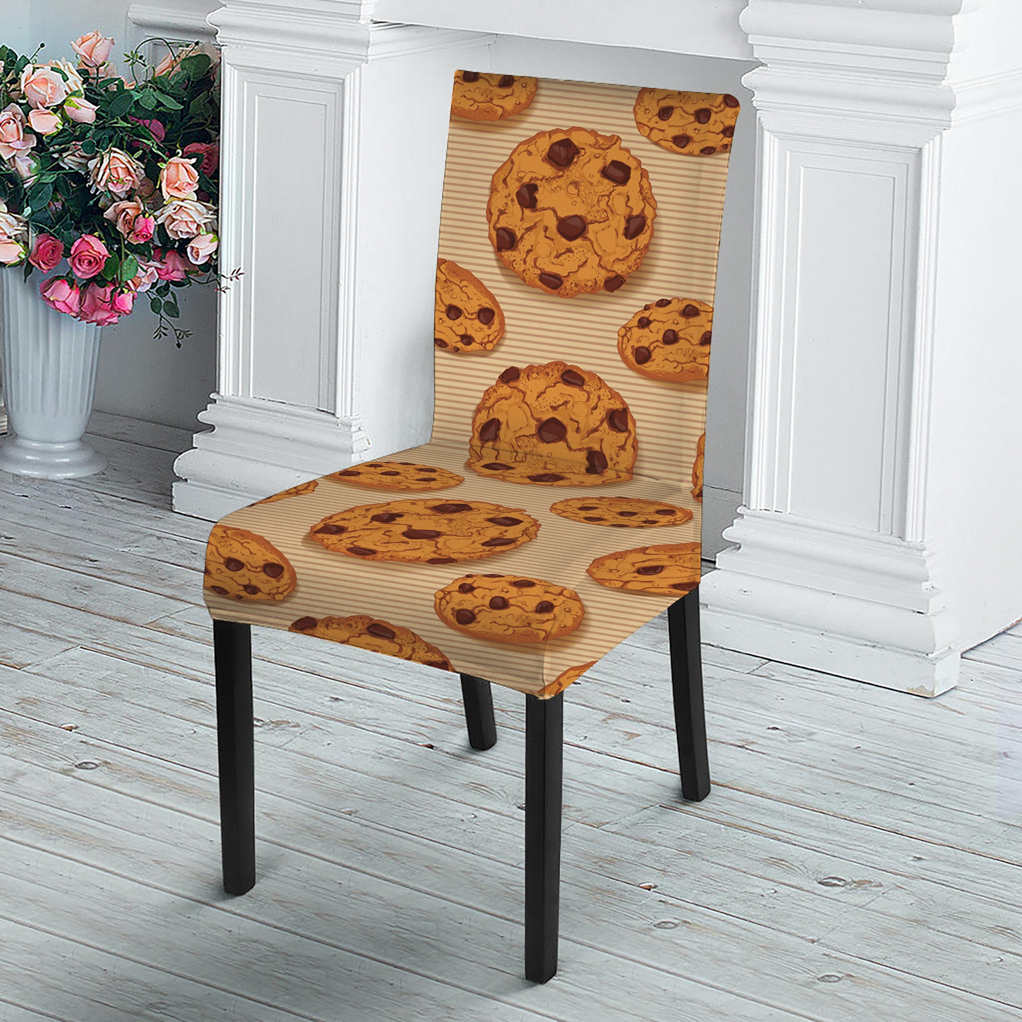 Chocolate Chip Cookie Pattern Print Dining Chair Slipcover