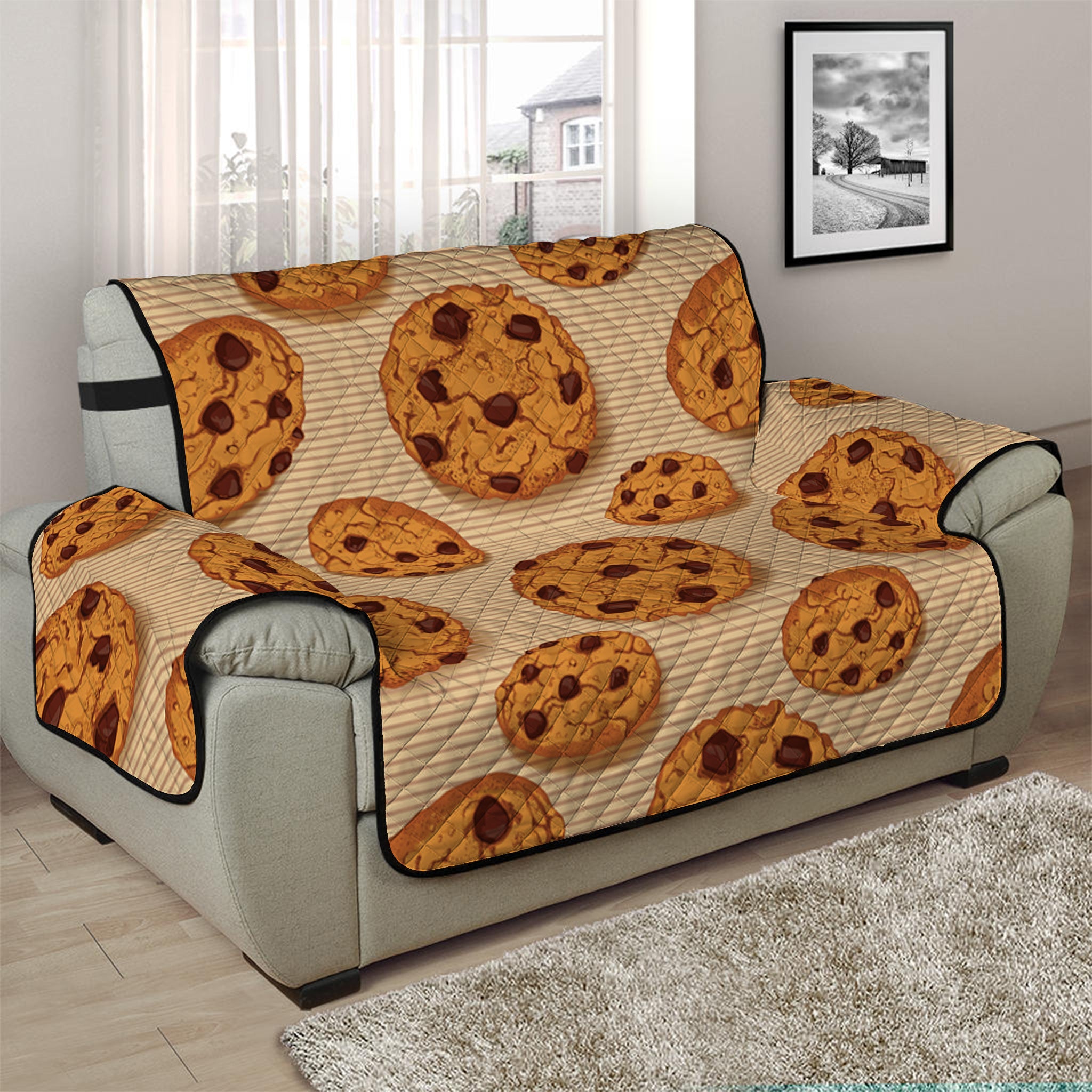 Chocolate Chip Cookie Pattern Print Half Sofa Protector