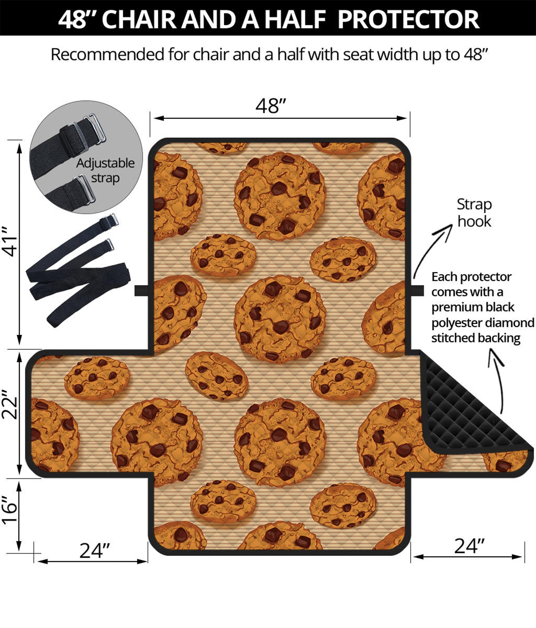 Chocolate Chip Cookie Pattern Print Half Sofa Protector