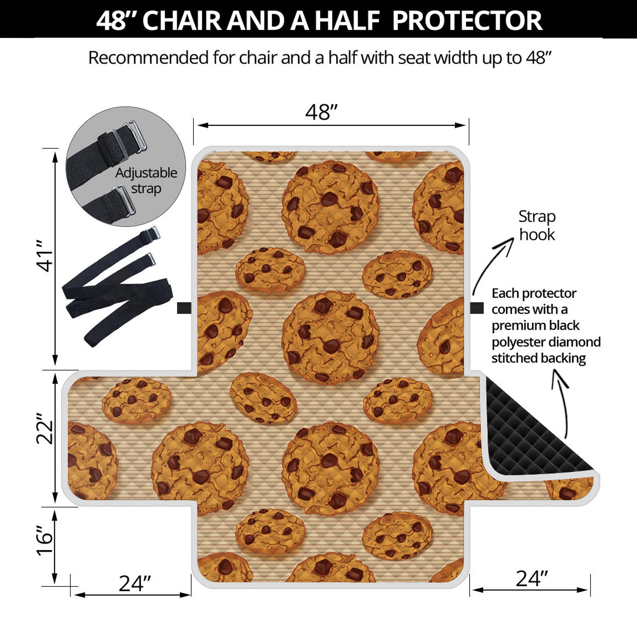 Chocolate Chip Cookie Pattern Print Half Sofa Protector