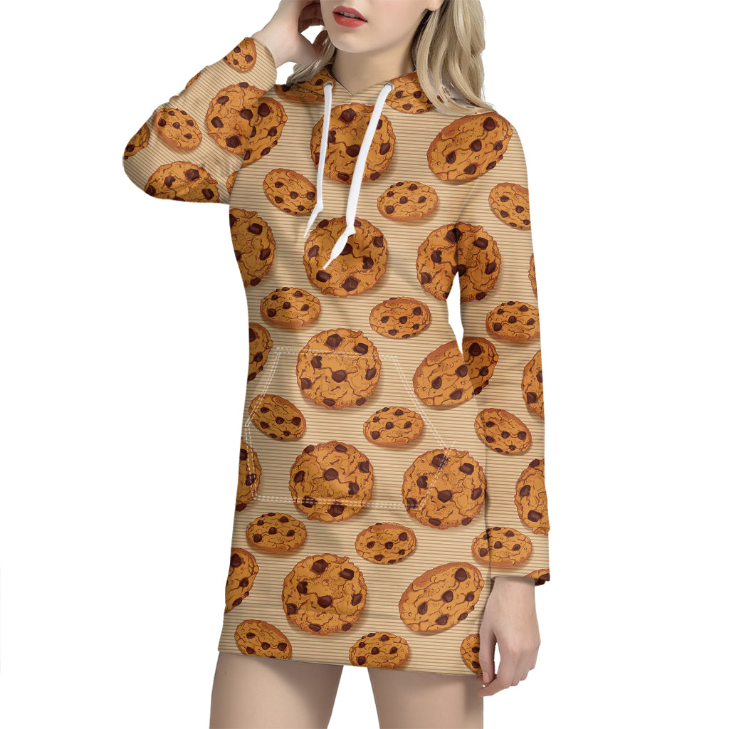 Chocolate Chip Cookie Pattern Print Hoodie Dress