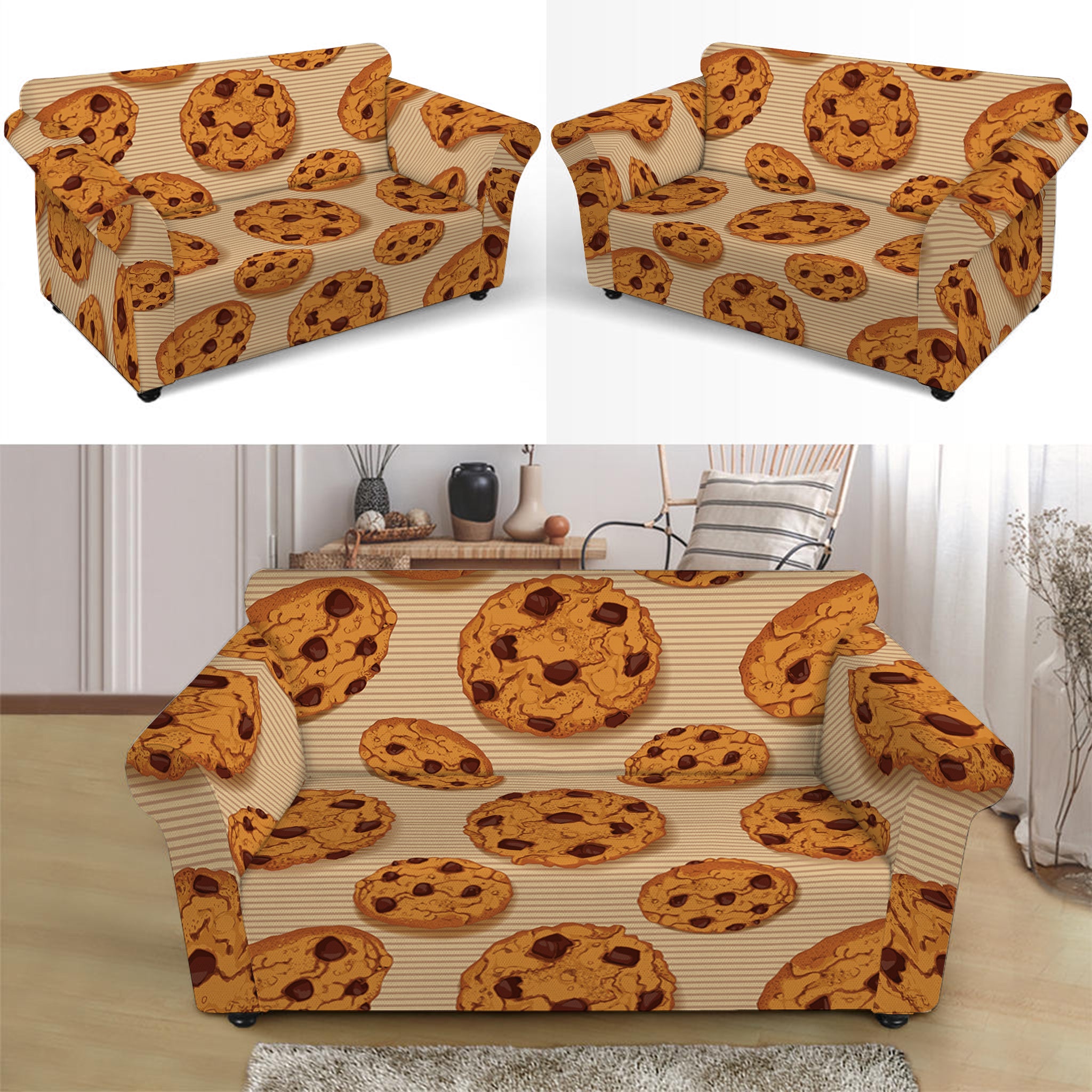 Chocolate Chip Cookie Pattern Print Loveseat Slipcover