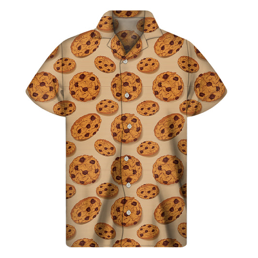 Chocolate Chip Cookie Pattern Print Men's Short Sleeve Shirt